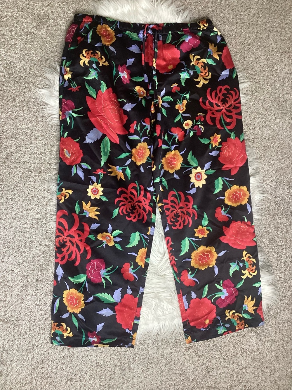 Natori Silky Black Floral Lounge Pants XL